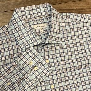 Peter Millar Crown Men's Plaid Long Sleeve Button Up Shirt XL Blue Golf Preppy